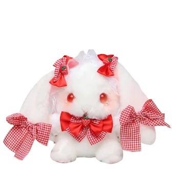 Kadın Lolita sevimli omuz pelüş çanta Kız dantel yay çilek tavşan bebek küçük satchel çanta