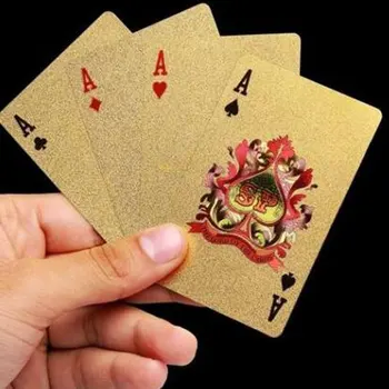 Iskambil Kartları ile 24 K Altın Yaprak Dolar Tasarım Tam Güverte Poker Oyunu Set Plastik Sihirli Kart Su Geçirmez Kartları Iskambil Kartları Altın 0