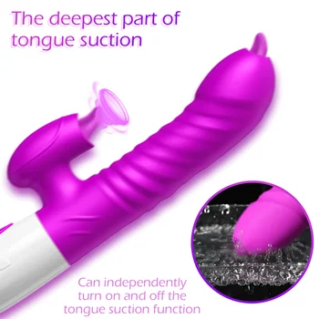 Çift Dil Titreşimli yapay penis Teleskopik Dönen Vibratörler Anal Vajinal Klitoris Stimülatörü Emmek Yetişkin Seks Oyuncakları Kadın İçin