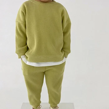 Melario Bebek Pamuk Kintting giyim setleri Çocuk Erkek Kız Bahar Sonbahar Gevşek Eşofman Kazaklar Tops Pantolon 2 ADET Setleri Giysileri
