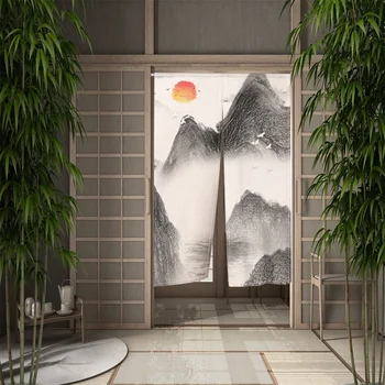 Japon Mürekkep Boyama kapı perdesi Yemek Odası Kapı Dekor Perde Bölüm Perde Örtüsü Mutfak Giriş Asılı Yarım Perde