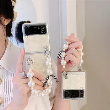 SFor Samsung Galaxy Z Flip 3 Kılıf Aşk Lazer Kart Inci Bilezik Temizle Kristal sert telefon kılıfı Kapak Için Samsung Galaxy Z Flip3 5G Durumda 1