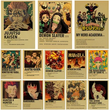 Anime iblis avcısı Kraft kağıt afiş Ev Odası Boyama Manga Jujutsu Kaisen Estetik Resimleri Dekor Yatak Odası Oturma Odası
