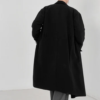 Kore Tarzı Takım Elbise Yaka Kruvaze Siper Erkekler Sonbahar Rahat Orta Uzunlukta Ceket erkek Moda Gevşek Uzun Kollu Erkek Üstleri