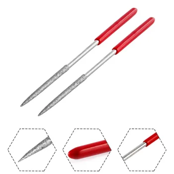 Elmas Modeli Küçük Dosya, Düz Dosya, Çeşitli Dosya, 2 Adet Kırmızı Saplı 3 × 140 Yuvarlak No. 5