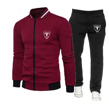 İlkbahar Sonbahar erkek Tesla 2 Parça Setleri Eşofman Kapüşonlu Sweatshirt + Pantolon svetşört Spor Takım Elbise 0