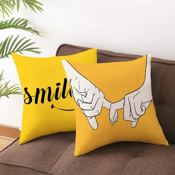 45x45 cm Sarı Renk Desen Yastık Hayvan Mektup Geometrik Baskı Polyester Kanepe Koltuk / Arka Yastık Yastık Kapak Ev Dekor