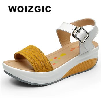 WOIZGIC kadın Bayanlar Kadın Hakiki deri ayakkabı platform sandaletler Yüksek Topuklu Yaz Serin Plaj Flip Flop 35-40 CDBY-5531 5