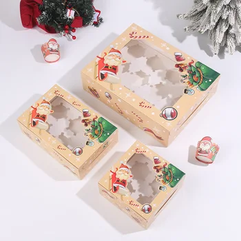 4 adet Noel kurabiye kutusu Pencere ile Şeker Çikolata Bisküvi Ambalaj Kutuları Noel Hediye Ambalaj Yeni Yıl Navidad Parti Tedavi Kutusu