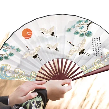 Klasik Erkekler yelpaze Çin Vintage Katlanır Bambu Fan Japon Tarzı Kadın İpek El Fan Taşınabilir Abanicos Para Boda