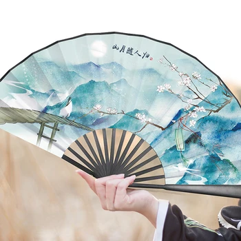 Klasik Erkekler yelpaze Çin Vintage Katlanır Bambu Fan Japon Tarzı Kadın İpek El Fan Taşınabilir Abanicos Para Boda 4