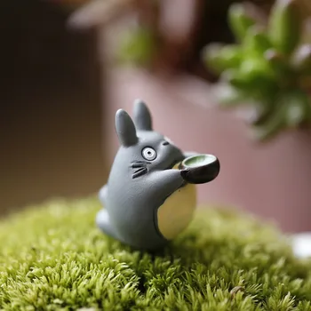 Anime Komşum Kawaii Totoro Kase ile Mikro Peri Bahçe Minyatür Dekorasyon Figürleri Teraryum / Dollhouse DIY Aksesuarları 2