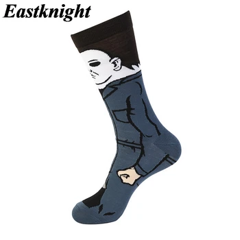 K1379 1 çift Michael Myers Yeni Moda Erkekler Pamuk Çorap Ünlü Korku Filmleri Cadılar Bayramı Çorap Unisex Komik Yenilik Çorap