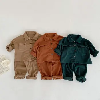 Sonbahar Çocuk Erkek Bebek Giysileri Bebek Kadife Hırka Ceket + Pantolon Çocuk Kız 2 Adet Dış Giyim Giyim Seti