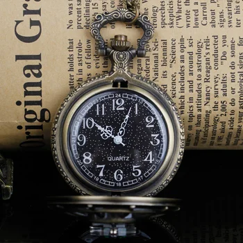 Zarif Pusula Tasarım Vintage Hollow İskelet cep saati Siyah Yıldızlı Yuvarlak Dial Antika Kolye Saat Retro Hediyeler Unisex
