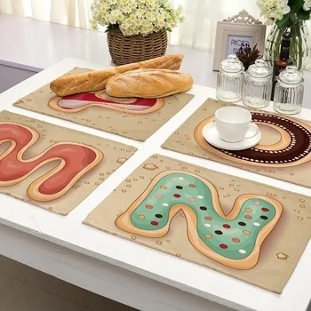 Şeker Renk Kurabiye Mektubu Desen Mutfak Placemat Kahve Çay yemek masası Mat 32x42cm Pamuk Keten Coaster Pad Ev Dekor