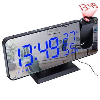 Dijital alarmlı saat Saat İzle Masa Elektronik Masaüstü Saatler USB Uyandırma FM Radyo Zaman Projektör Erteleme Fonksiyonu 2 Alarm 2# 2