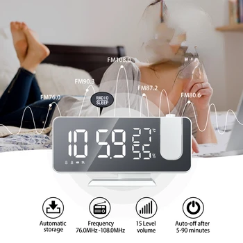 Dijital alarmlı saat Saat İzle Masa Elektronik Masaüstü Saatler USB Uyandırma FM Radyo Zaman Projektör Erteleme Fonksiyonu 2 Alarm 2# 3