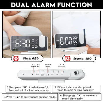 Dijital alarmlı saat Saat İzle Masa Elektronik Masaüstü Saatler USB Uyandırma FM Radyo Zaman Projektör Erteleme Fonksiyonu 2 Alarm 2# 4