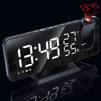 Dijital alarmlı saat Saat İzle Masa Elektronik Masaüstü Saatler USB Uyandırma FM Radyo Zaman Projektör Erteleme Fonksiyonu 2 Alarm 2# 5
