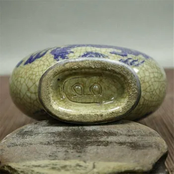Çin Eski Porselen Kırık Sır Açılış Mavi Ve Beyaz Ejderha Desen Binoral Düz Şişe Vazo