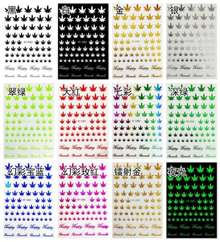 1 adet 3D Renkli Akçaağaç Yaprağı Nail Art Sticker Neon Ot Pot Çıkartması Modern Yaprak Altın / Gümüş / Yeşil / Siyah / Beyaz Yapışkanlı Tırnak Kaymak