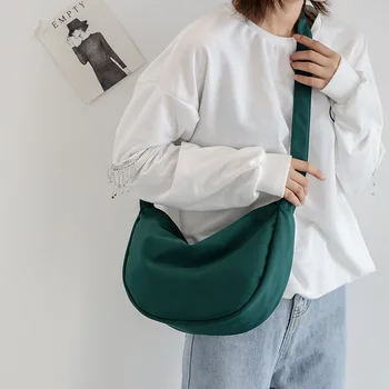 Kadın askılı çanta Japon rahat kanvas çanta rahat kumaş kadın çantası düz renk basit omuz çantası