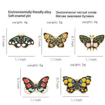Retro Böcek Kelebek Güve Emaye Pimleri Çiçek Kanatları Hayvan Çiçek Broş Metal Yaka İğneler Sırt Çantası Doğa Takı Aksesuarları