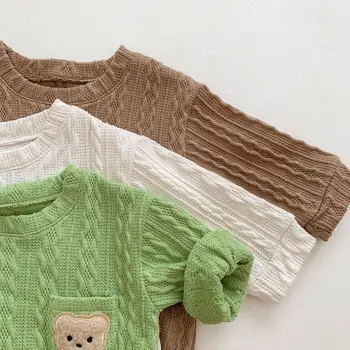 Txlıxc Bebek Kız Erkek Sevimli ayı Baskılı Romper Büküm Örme Üçgen Tulum Bebekler İlkbahar ve Sonbahar Giysileri