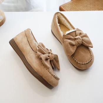 EOEODOIT Kadın Ayakkabı Kış Kalın Peluş Loafer'lar Büyük İlmek Dekor Yuvarlak Ayak Düz Topuk Rahat Sıcak Flats Sneakers 1