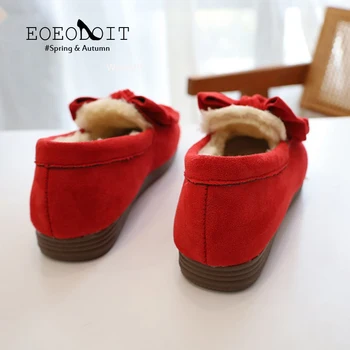 EOEODOIT Kadın Ayakkabı Kış Kalın Peluş Loafer'lar Büyük İlmek Dekor Yuvarlak Ayak Düz Topuk Rahat Sıcak Flats Sneakers 3