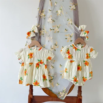 Toddler Bebek Kız Elbise Yaz Moda Çiçek Baskı Prenses Romper Yenidoğan Pamuk Kısa Kollu Çocuk Giysileri Kız Kostümleri