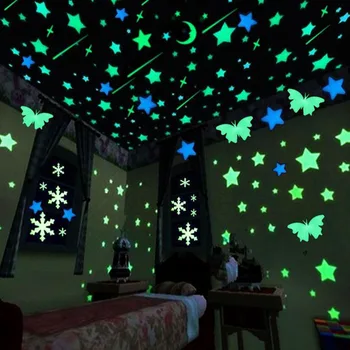1 Paket 3D Yıldız Glow Karanlık duvar çıkartmaları Aydınlık Floresan duvar çıkartmaları Çocuklar İçin Bebek Odası Yatak Odası Tavan Ev dekor 4