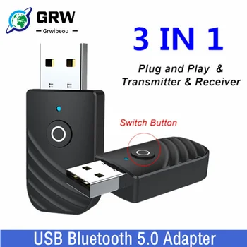 Grwıbeou USB Bluetooth 5.0 Adaptörü 3 İn 1 Ses Alıcısı Verici 3.5 Mm AUX Stereo Adaptörü TV pc bilgisayar Araba Aksesuarları