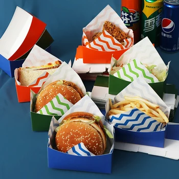 50 adet Kore Sandviç Kutusu / Çanta Sandviç Sarıcı Kağıt Ekmek Kutusu Taşınabilir tost ekmeği Ambalaj Kahvaltı Hotdog Hamburger Kutusu