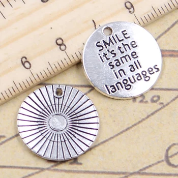 10 adet Charms Gülümseme bu Aynı Tüm Dillerde 20mm Antik Bronz Gümüş Renk Kolye Yapımı DIY Bulguları El Yapımı Takı 1