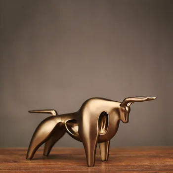 Reçine Altın Sığır Heykeli İskandinav Soyut Hayvan Figürleri Yaratıcı El Sanatları Boğa Heykel TV Dolabı Dekorasyon Süsler D152