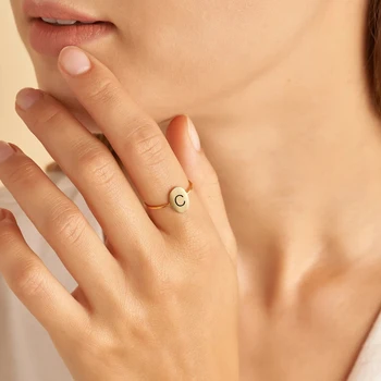 EManco İlk Takımyıldızı oval Yüzük Kadınlar Altın Renk Paslanmaz Çelik Yüzük Minimalist parmak Takı Kadınlar için