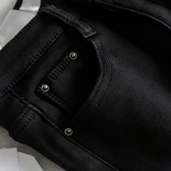 Wixra Kadın Kot Kalem Pantolon Sıkı Sıska Fermuarlar Yüksek Bel Kalın Kadife Kış Ince Siyah Temel Denim Pantolon
