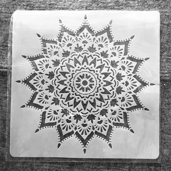 30 * 30cm Büyük Geometri Mandala Güneş Işığı DIY Katmanlı Şablonlar Boyama Karalama Defteri Boyama Kabartma Albümü Dekoratif Şablon 0