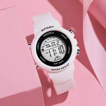 Moda Spor dijital saat Kadın Kız Erkek Chronograph Silikon Kayış elektronik saatler Su Geçirmez ışık Kol Saati 3
