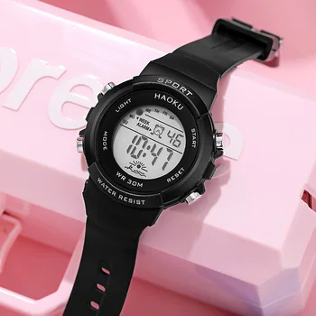Moda Spor dijital saat Kadın Kız Erkek Chronograph Silikon Kayış elektronik saatler Su Geçirmez ışık Kol Saati 4