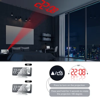 FM Radyo LED Dijital Akıllı çalar saat İzle Masa Elektronik Masaüstü Saatler USB Uyandırma Saati ile 180° Zaman Projektör Erteleme 0