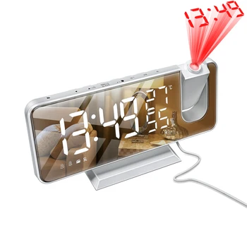 FM Radyo LED Dijital Akıllı çalar saat İzle Masa Elektronik Masaüstü Saatler USB Uyandırma Saati ile 180° Zaman Projektör Erteleme 3