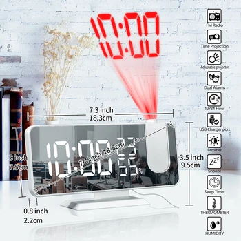 FM Radyo LED Dijital Akıllı çalar saat İzle Masa Elektronik Masaüstü Saatler USB Uyandırma Saati ile 180° Zaman Projektör Erteleme 5