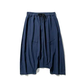 Moda Gevşek Kasık Pantolon Erkekler Çin Tarzı Artı Boyutu harem pantolon 5XL Keten Rahat Pantolon Japon Harajuku Dokuz Pantolon Erkek
