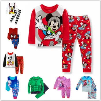 Yeni Çocuk Tam Kollu Pijama Çocuk Erkek Kız Dondurulmuş Anna Elsa Mickey Elsa giyim setleri Bebek Güzel Pijama Pijama Pijama