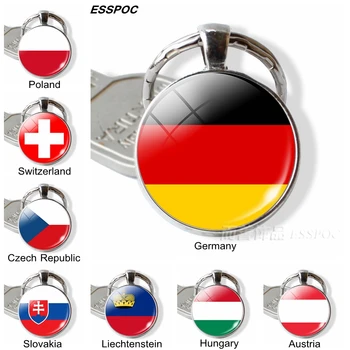 Orta Avrupa Ülkeleri Bayrağı Anahtarlık Almanya Polonya İsviçre Avusturya Macaristan Bayrağı Cam Cabochon Kolye Metal Anahtarlık Hediye