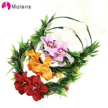 Molans Yeni Boho Çiçek Taçlar Plaj Hawaii Sahte Çiçek Çelenk Romantik Düğün Sanat Fotoğraf saç aksesuarları
