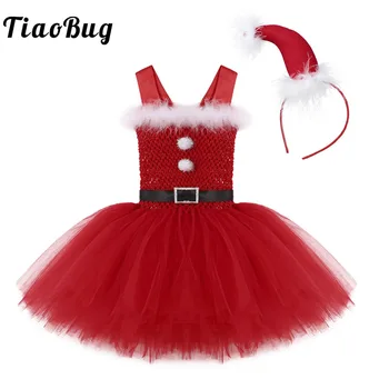 Çocuk Kız Noel Tutu Elbise Noel Baba Prenses Kostümleri Bale Jimnastik Leotard Noel Elbise Up Giyim Kıyafet Kırmızı 3